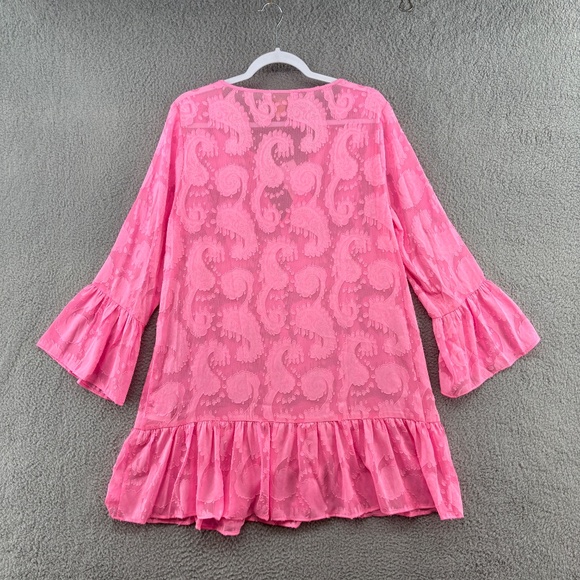 Lilly Pulitzer Shenzi Cover-Up Rousseau Pink Tangerine Dream Poly Clip Jacquard - Picture 4 of 15